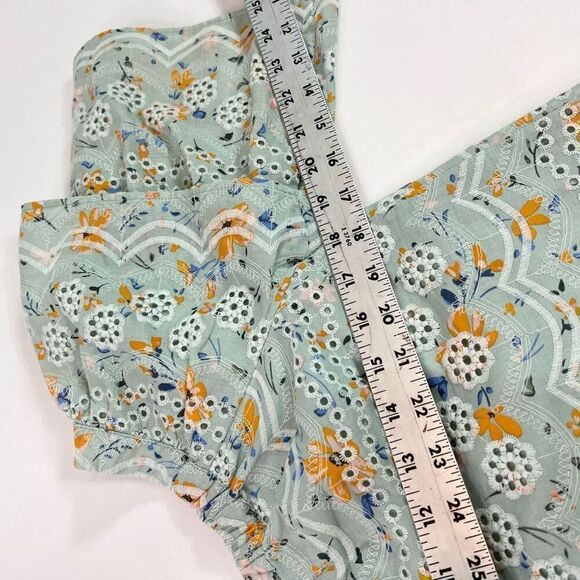 LAIA Tops Womens Small Green Floral Short-Sleeve Boat Neck Cotton Blouse Eyelet - Picture 8 of 10